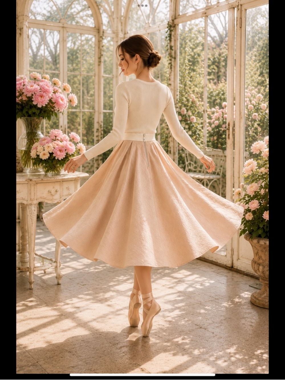 Soft Balletcore Textured Circle Skirt | Blush & Ivory Full Midi Skirt Pockets XS - Picture 10 of 16